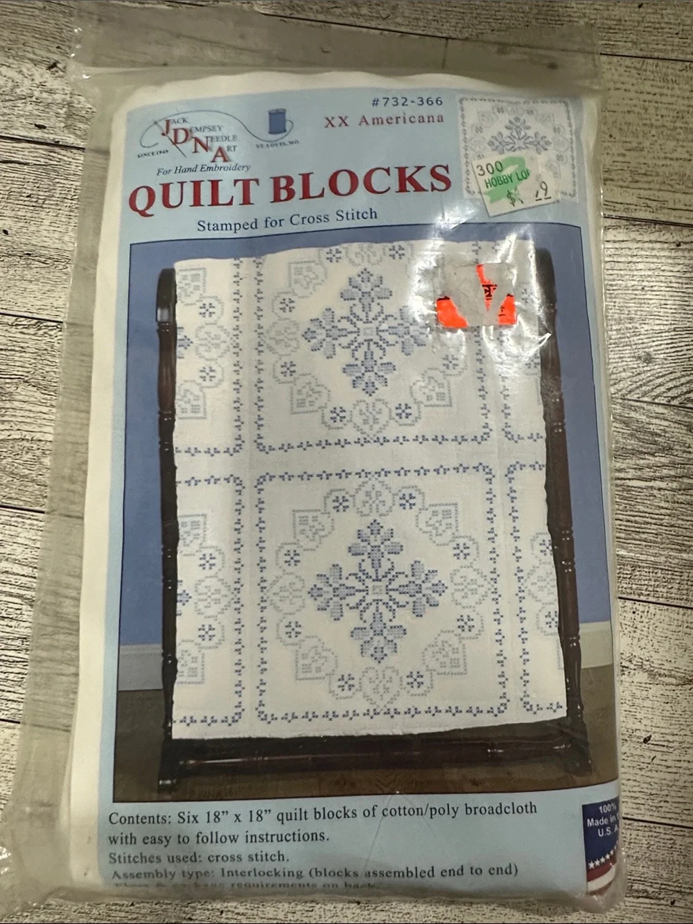 Stamped Cross-Stitch Quilt Blocks - White with Blue Pattern